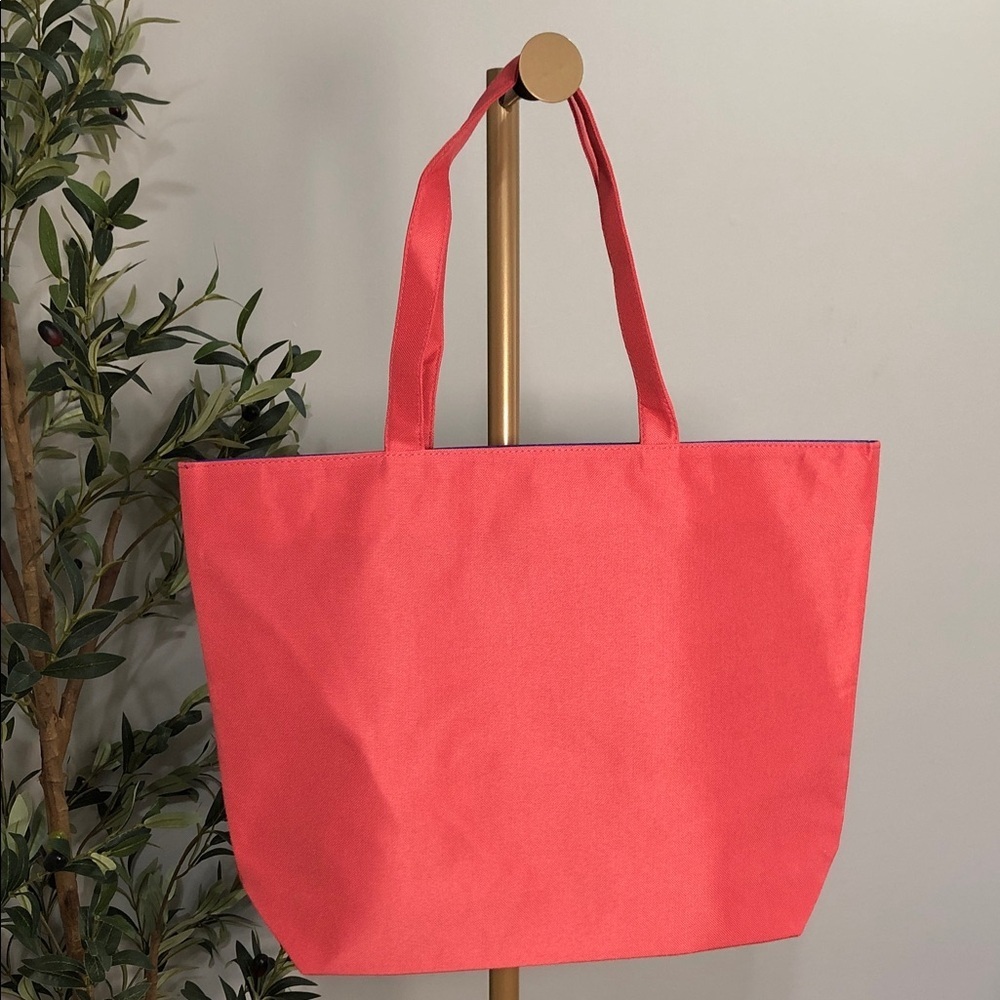 Lancome Salmon Pink Tote with Beach Scenic Prints - Picture 2 of 3